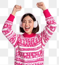 PNG Woman listen to music sweater headphones winter.