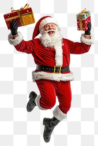 PNG Santa jumping holding gift christmas apparel happy.