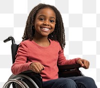 PNG African american girl sitting on a wheelchair smiling child happy.