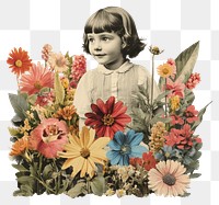 PNG Paper collage of girl flowers portrait colorful.