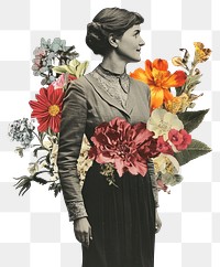 PNG Paper collage of teacher flowers vintage photo.