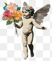 PNG Paper collage of cupid flower colorful vintage.