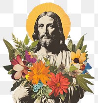 PNG Paper collage of jesus vintage flower photo.