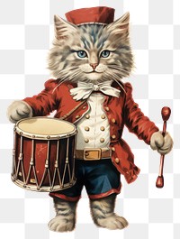 PNG Little drummer cat Christmas illustration musician vintage.