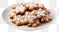 PNG Snowflake cookies plate gingerbread sweets.