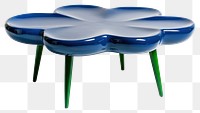 PNG Mid-century blue coffee table with rounded edges with slim green legs furniture flower-shaped contemporary.