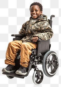 PNG Sitting in a motorized wheelchair child camouflage mobility.