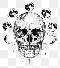 PNG Celestial illustration of Skull with Moon Phases art phases skull.