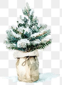 PNG A snowy Pine tree in a paper bag christmas art illustration.