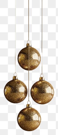 PNG A four fantasy glitter golden baubles hanging down christmas luxury accessories.