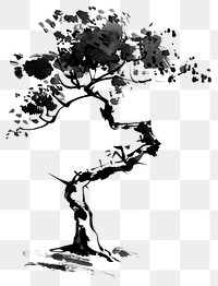 PNG Banyan Tree tree painting black white.