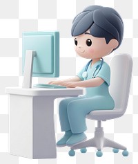 PNG Nurse computer character sitting.