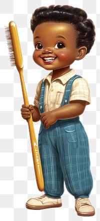 PNG Boy holding a giant tooth brush illustration toothbrush vintage.