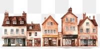 PNG Earth tone European rowhouses architecture illustration watercolor.