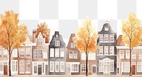 PNG Dutch townhouses architecture illustration watercolor.