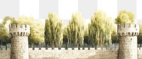 PNG English stone castle architecture background willow.