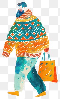 PNG Big guy holding a shopping bag illustration sweater winter.