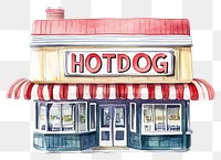 PNG American retro diner restaurant illustration watercolor hotdog.