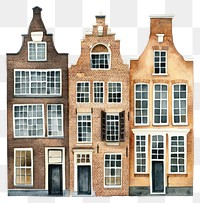 PNG Vintage Dutch townhouses architecture illustration watercolor.