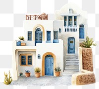 PNG Greek Santorini townhouse houses architecture illustration.