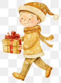 PNG Christmas boy holding present christmas colors illustration.