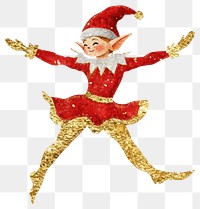 PNG Christmas elf dancing christmas gold red.