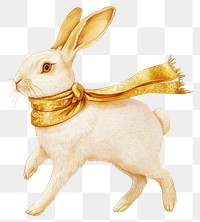 PNG Christmas rabbit gold scarf animal white illustration.