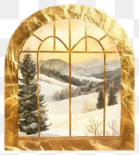 PNG Window landscape arched winter.