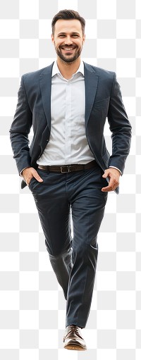 PNG Caucasian businessman walking background white suit.