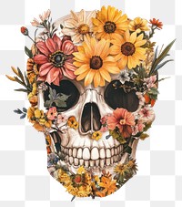 PNG Flower Collage Halloween skull flowers illustration pattern.