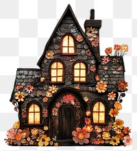 PNG Flower Collage Halloween haunted house architecture illustration cottage.