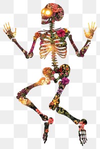 PNG Flower Collage Halloween skeleton illustration flower creative.