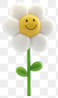 PNG Cute chubby cartoon balloon flower with green stem and yellow center white illustration whimsical.