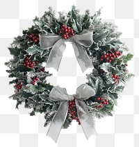 PNG Frosted Holly and Ribbon Wreath wreath christmas festive.