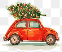 PNG A red car with an entire Christmas tree on top art illustration watercolor.