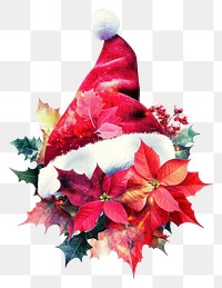 PNG Christmas Flower Collage Santa hat christmas flowers illustration.