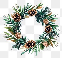 PNG Green winter wreath with pine branches illustration watercolor design.