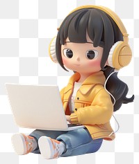 PNG A japanese cute girl using laptop cartoon style illustration.