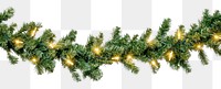 PNG Seamless decorative christmas border with coniferous branches and garlands of christmas lights pine accessories decoration.