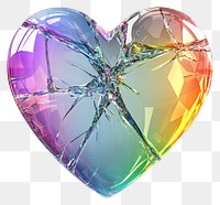 PNG A glass broken heart sign crystal rainbow colors.