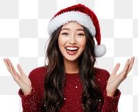 PNG Asian woman wearing a Santa hat and a red sweater happy portrait santa.