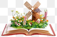 PNG Windmill flowers book art.