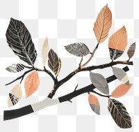 PNG Wood branch retro paper leaves leaf illustration.