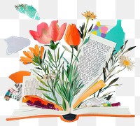 PNG Wild flowers with open book illustration colorful collage.