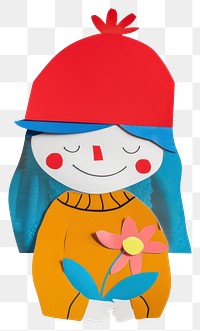 PNG Girl character paper cut hat illustration colorful.