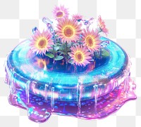 PNG A floating holographic disc flowers digital arrangement.