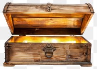 PNG Open wooden chest treasure glowing light.