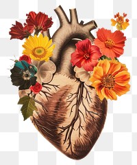 PNG Heart with colorful vintage flowers style illustration illustrated.