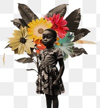 PNG Paper collage of African little girl flowers portrait colorful.