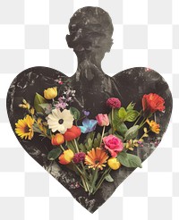 PNG Heart with colorful vintage flowers abstract human shape.